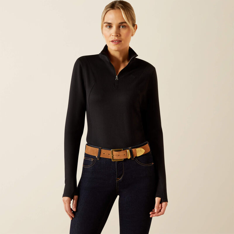 Women’s black long-sleeve training polo with half front zipper Lucent - Ariat