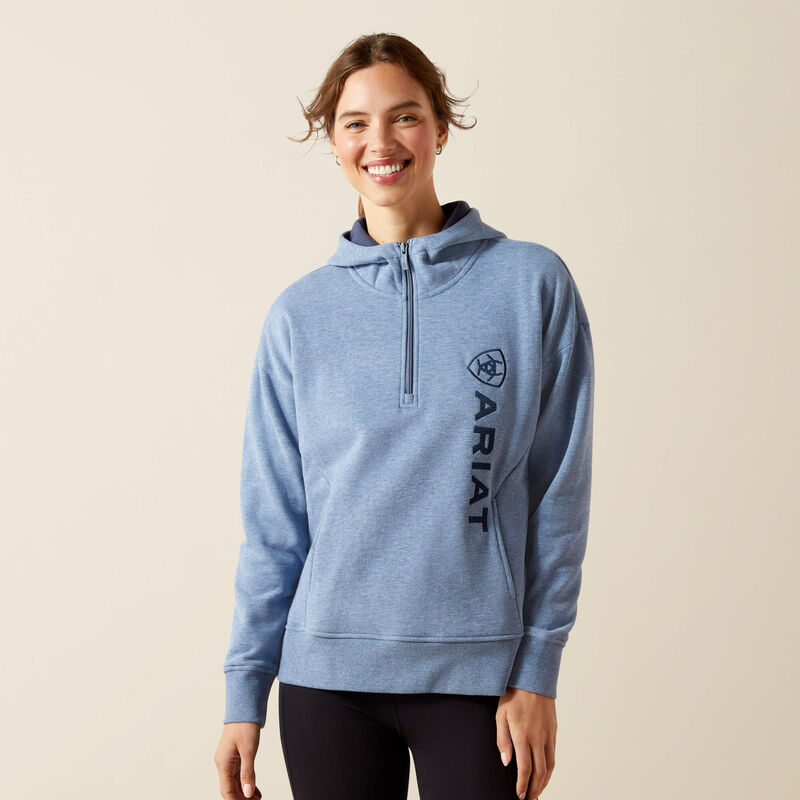 Sudadera polar azul claro con capucha y media cremallera frontal para mujer Rabere - Ariat