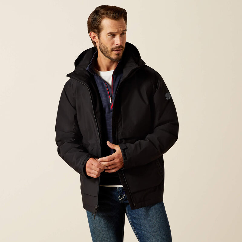 Chaqueta de invierno para hombre, negra, impermeable y con capucha - Ariat
