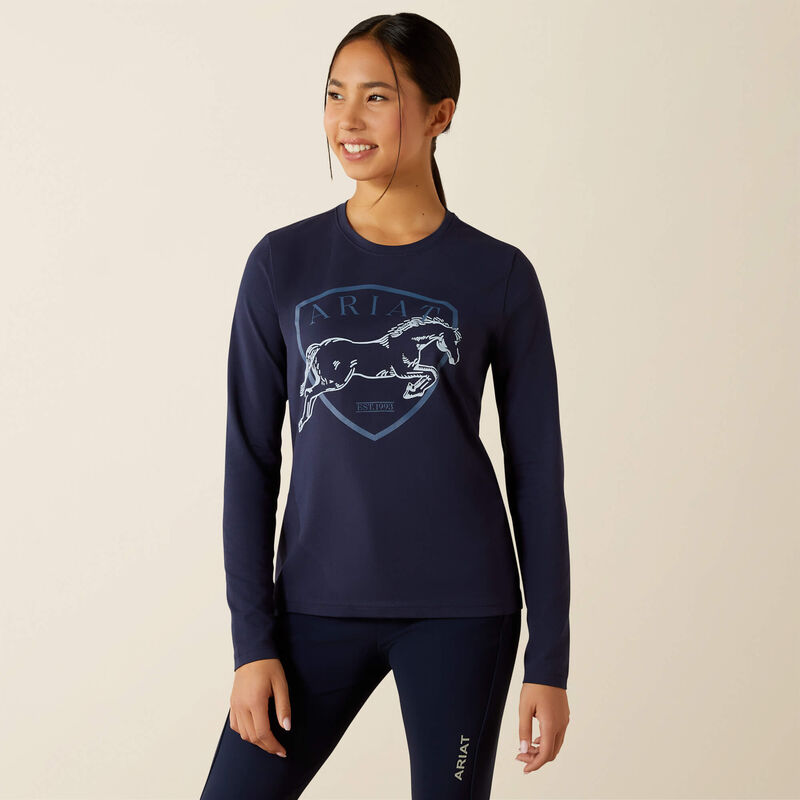 Navy blue long sleeve t-shirt with front logo for kids Liberty Jump - Ariat