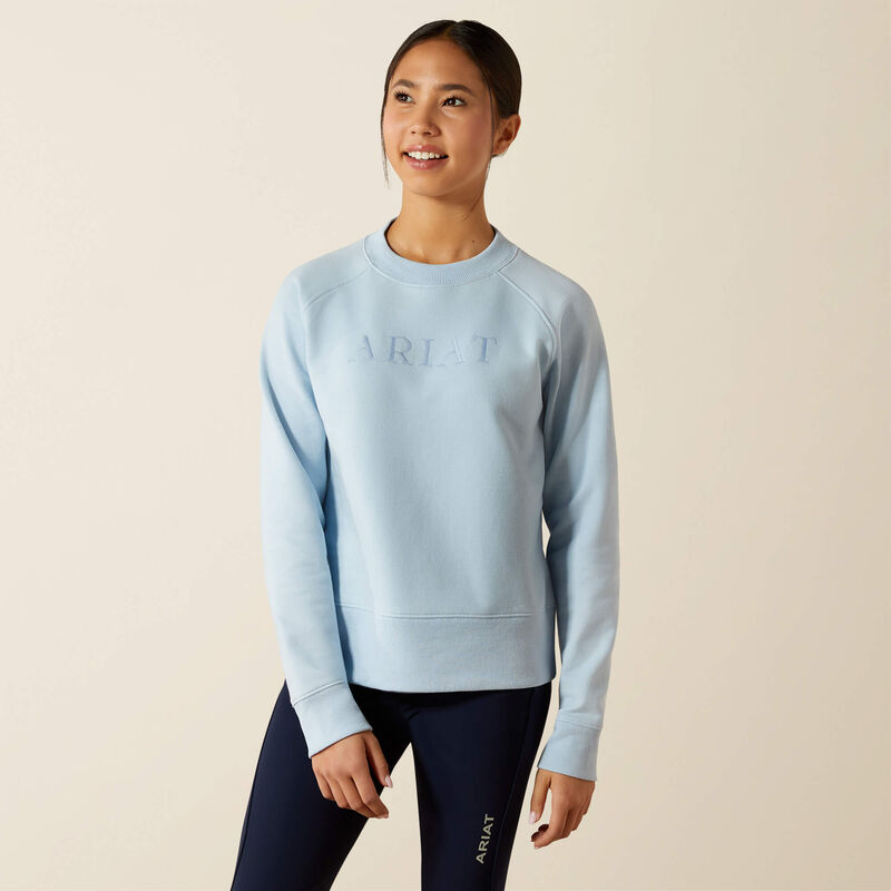 Light blue fleece sweatshirt with embroidered logo on the front for kids Martine - Ariat
