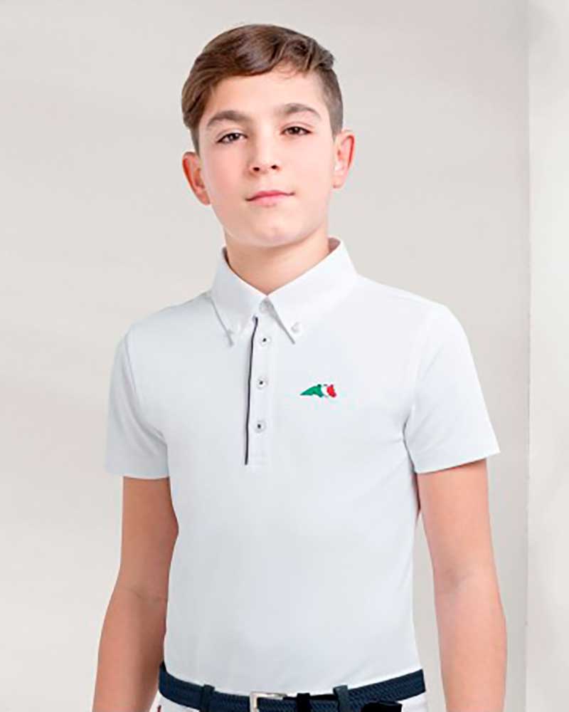 Polo clásico de compétition à manches courtes blanc pour garçon Justin - Equiline