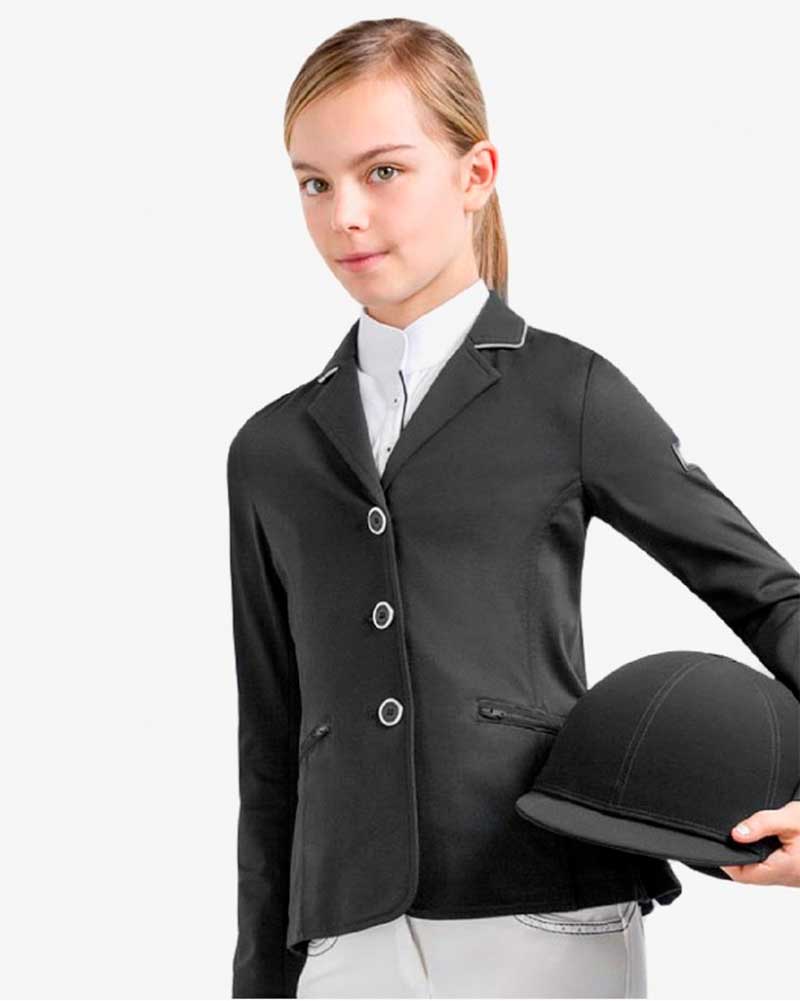 Girls' Black Competition Jacket with Silver Trim - Sharon - Equiline