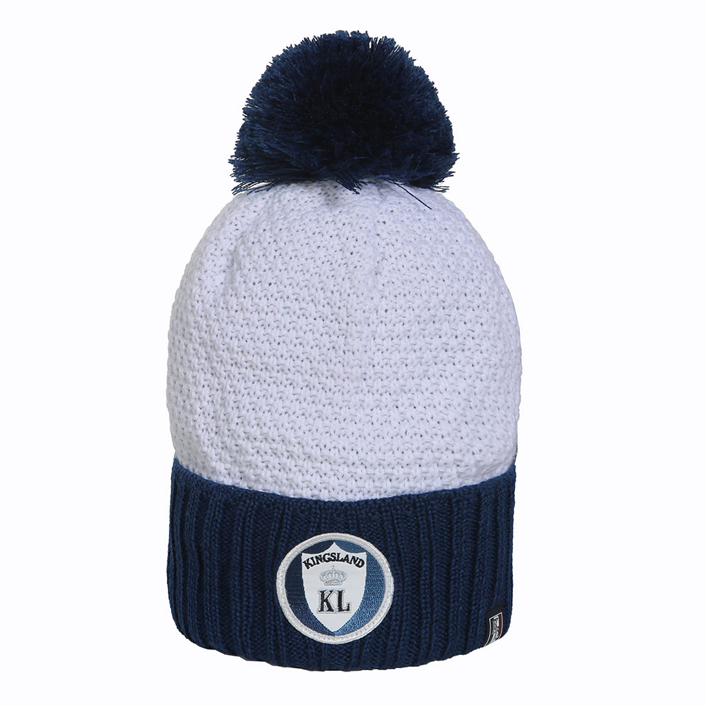 Bonnet en maille blanc et bleu marine avec pompon et intérieur polaire Casey - Kingsland