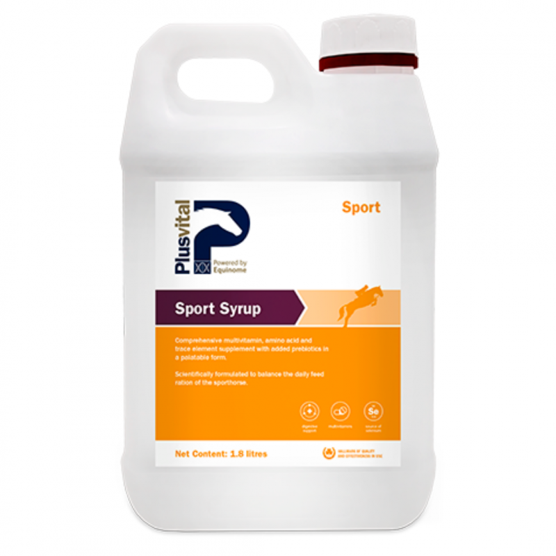 Suplemento vitamínico Sport Syrup para caballo de deporte, con vitamina B (B3 y B12) y selenio - Plusvital