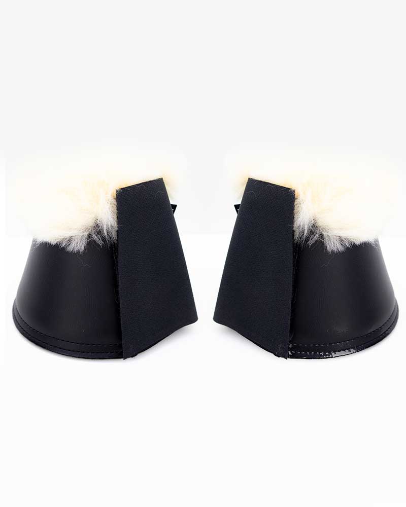 Pack of 2 black bell boots with sheepskin for horse - Horse Montana Equipent