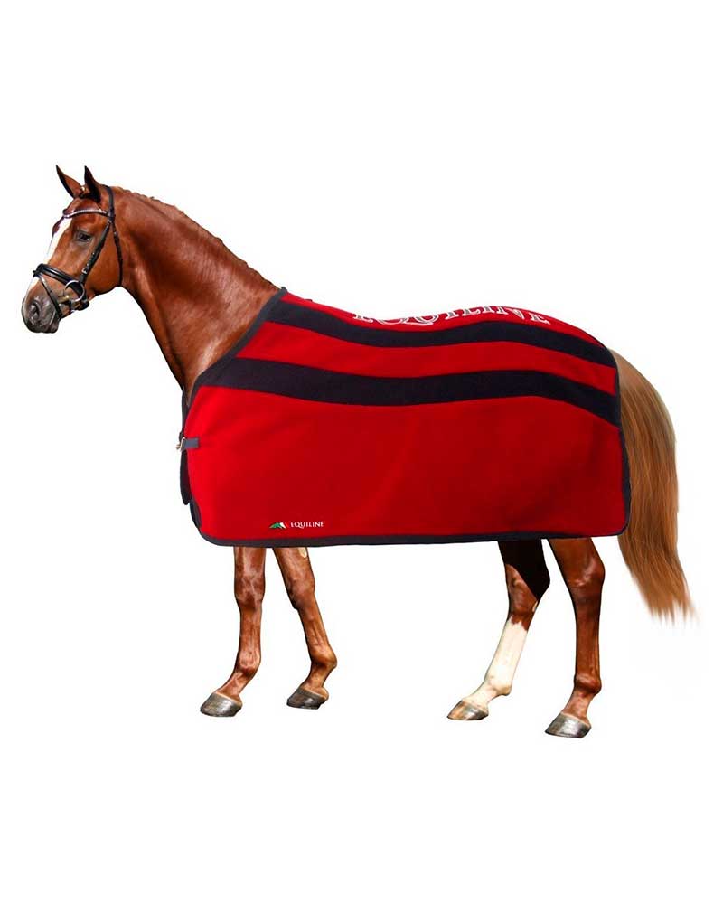 Navy and red striped fleece cooler with durable nylon straps for horse – Brianna – Equiline