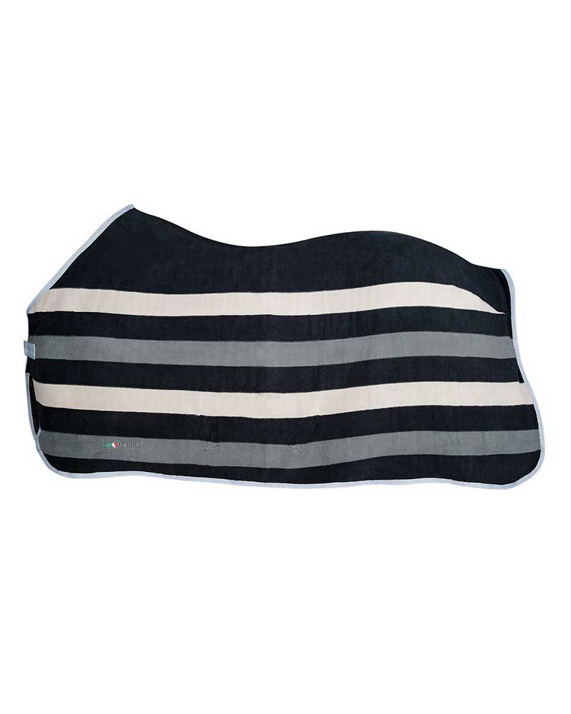 Striped Fleece Drying Rug with Straps Navy, White &amp; Grey for Horse - Steven - Equiline