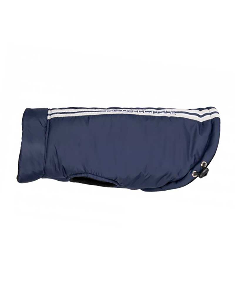 Navy Dog Coat with Beige &amp; White Back Stripe - Buzz - Equiline