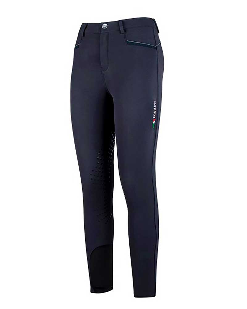 Navy Riding Pants with Suede Pockets and Tricolor Logo (Knee Grip) for Boys - Ferdy - Equiline