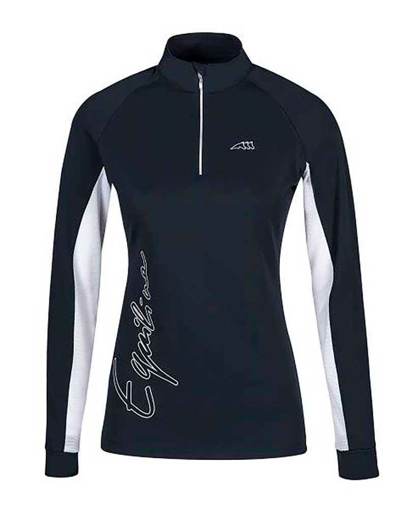Long Sleeve Training Polo Navy Blue and White for Women - Amalia - Equiline