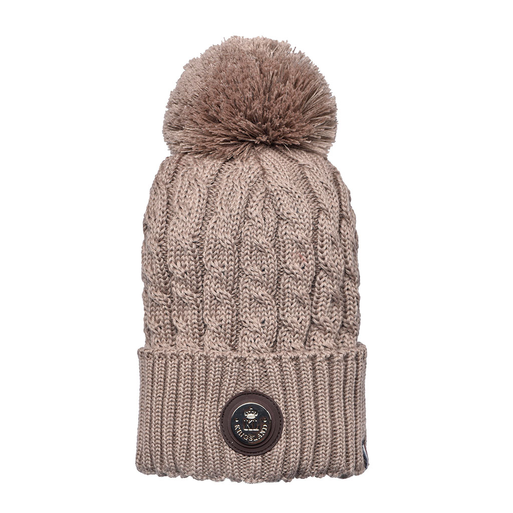 Bonnet en laine à torsades marron clair avec pompon et intérieur polaire Seldovia - Kingsland