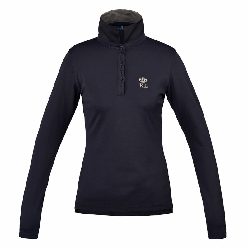 Polo technique à manches longues bleu marine avec logo au dos pour femme Blanche - Kingsland