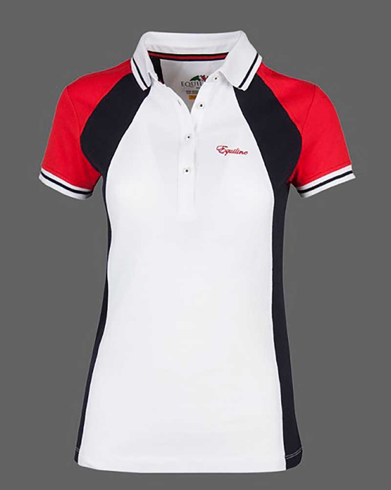 Girls’ short-sleeve casual or training piqué polo in white, navy blue, and red – Abigail – Equiline