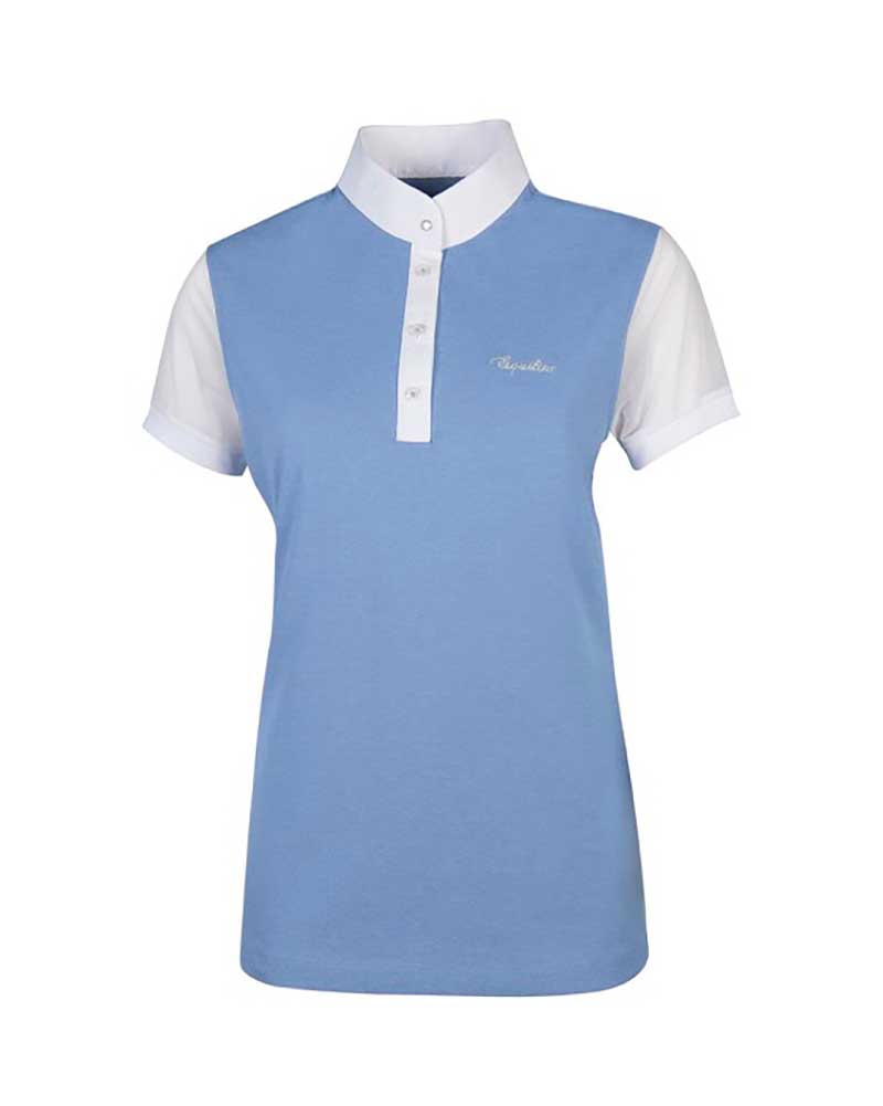 Girls’ light blue short-sleeve competition piqué polo with white mesh sleeves – Greta – Equiline