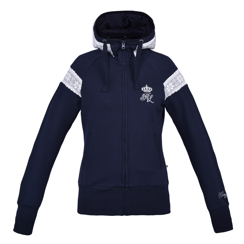 Navy blue fleece sweatshirt with winter details and hood for woman – Jacinda model by Kingsland