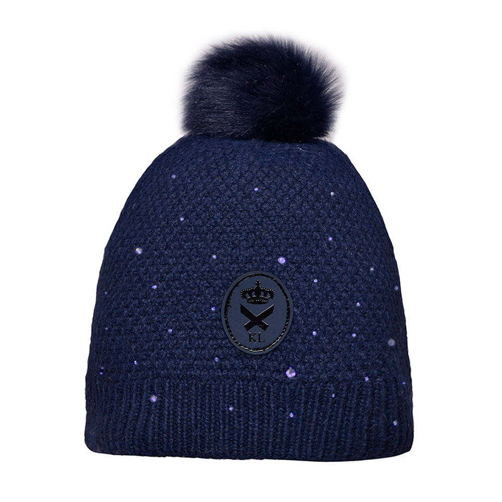 Bonnet épais en maille bleu marine avec pompon et strass - Nakina - Kingsland Dressage