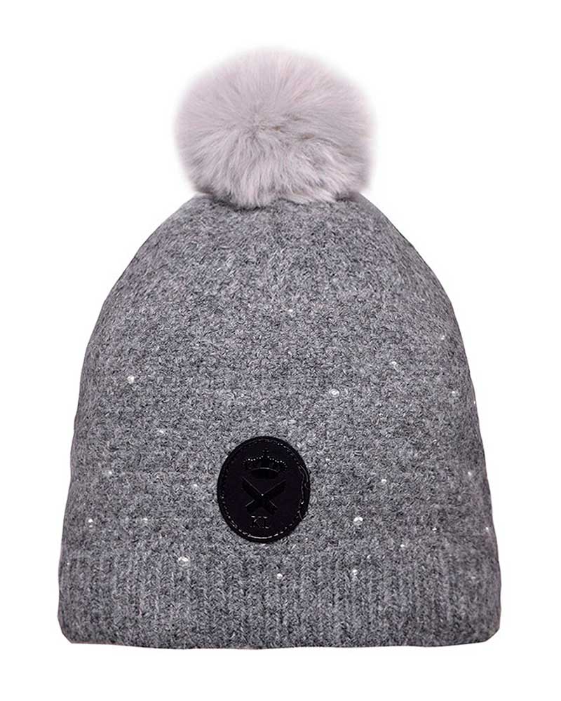 Bonnet épais en maille gris avec pompon et strass - Nakina - Kingsland Dressage