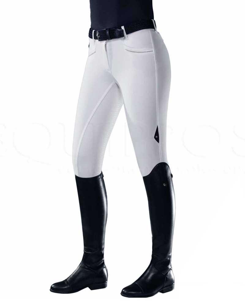 Pantalones de competición blancos (grip culera) con detalle plateado en los bolsillos para mujer - Lindy - Equiline