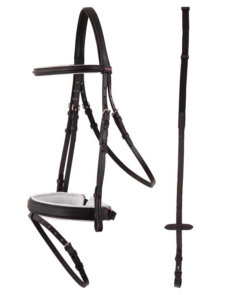 Black and white working bridle with linen reins for pony - Toulon - Premiere