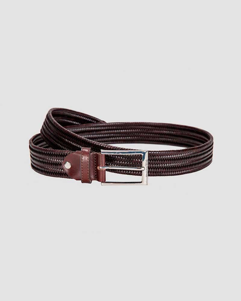 Cinturón trenzado elástico de piel marrón oscuro Logan - Equiline