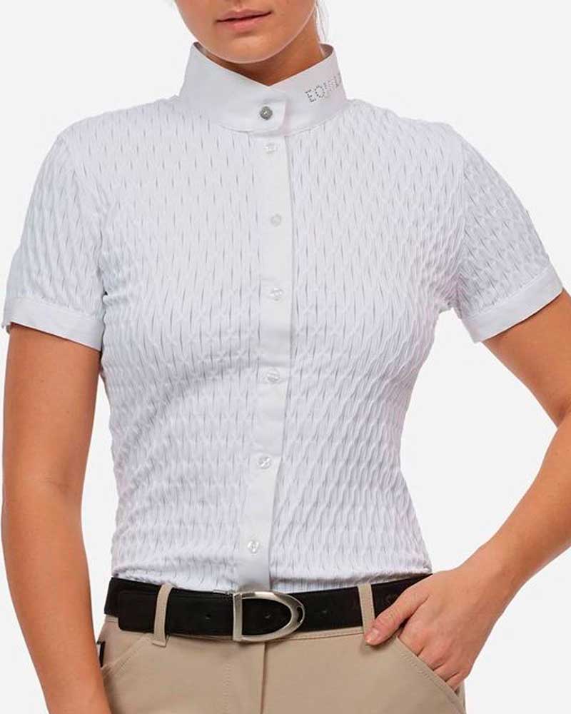 Camisa de competición de manga corta de malla texturizada blanca para mujer - Arita - Equiline
