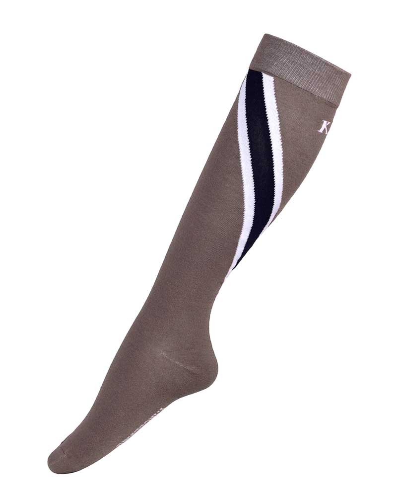 High-calf Coolmax socks in brown with white and navy stripes - Tauri - Kingsland