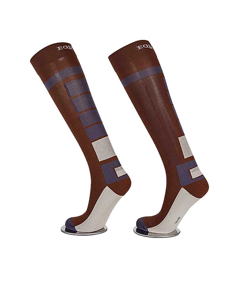 Calcetines altos de invierno marrón oscuro con zonas en morado y beige - Block - Equiline
