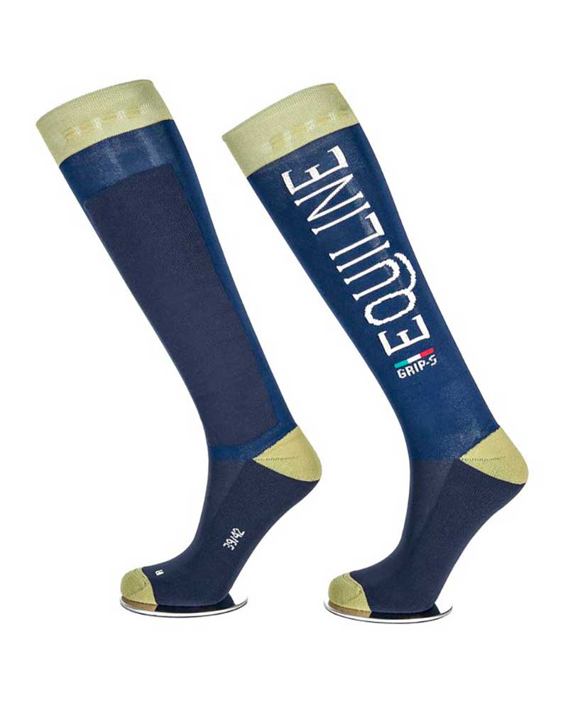 Chaussettes hautes d'hiver avec grip de bleu marine et vert Crime - Equiline