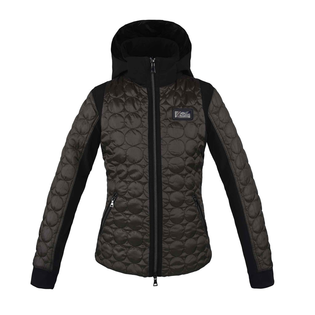 Women’s Dark Grey-Green Padded Jacket with High Neck and Hood – Ellison – Kingsland