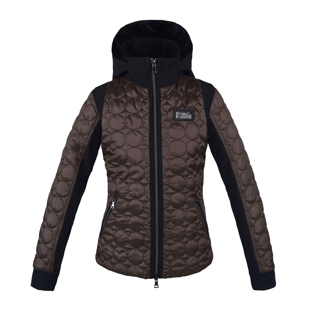 Chaqueta acolchada marrón oscuro y negra con cuello alto y capucha para mujer Ellison - Kingsland