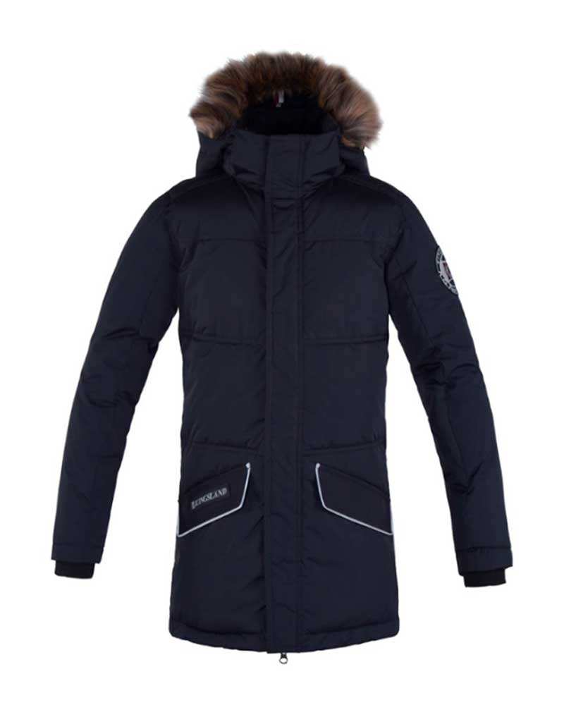 Junior unisex navy blue thick padded coat with detachable hood – Keaton – Kingsland