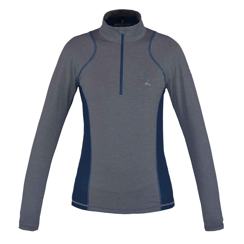 T-shirt d'entraînement gris et bleu avec fermeture éclair et manches longues pour femme modèle Edzell - Kingsland