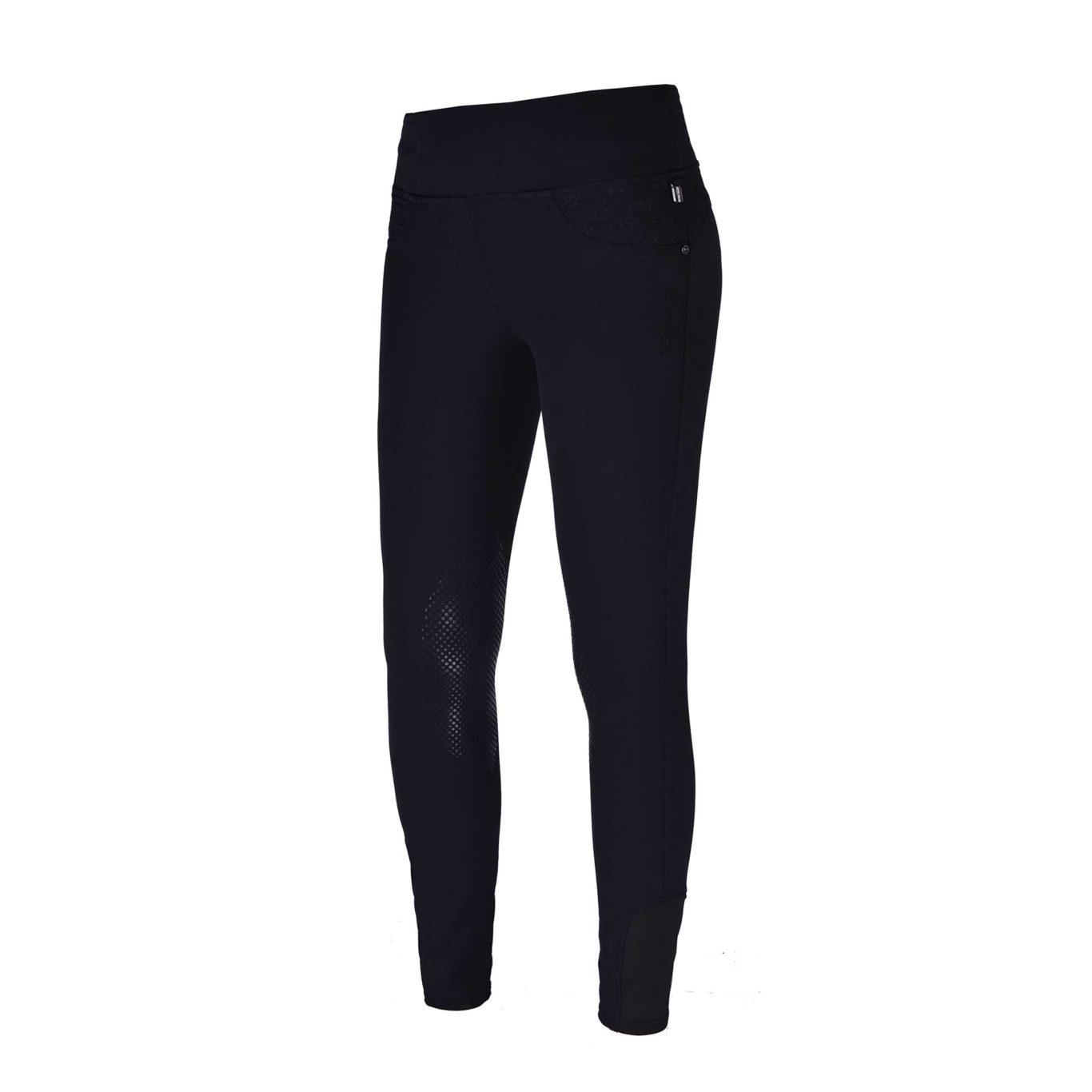 Pantalones pull-on negros con cinturón ancha y elástica y grip de silicona en las rodillas Katja - Kingsland
