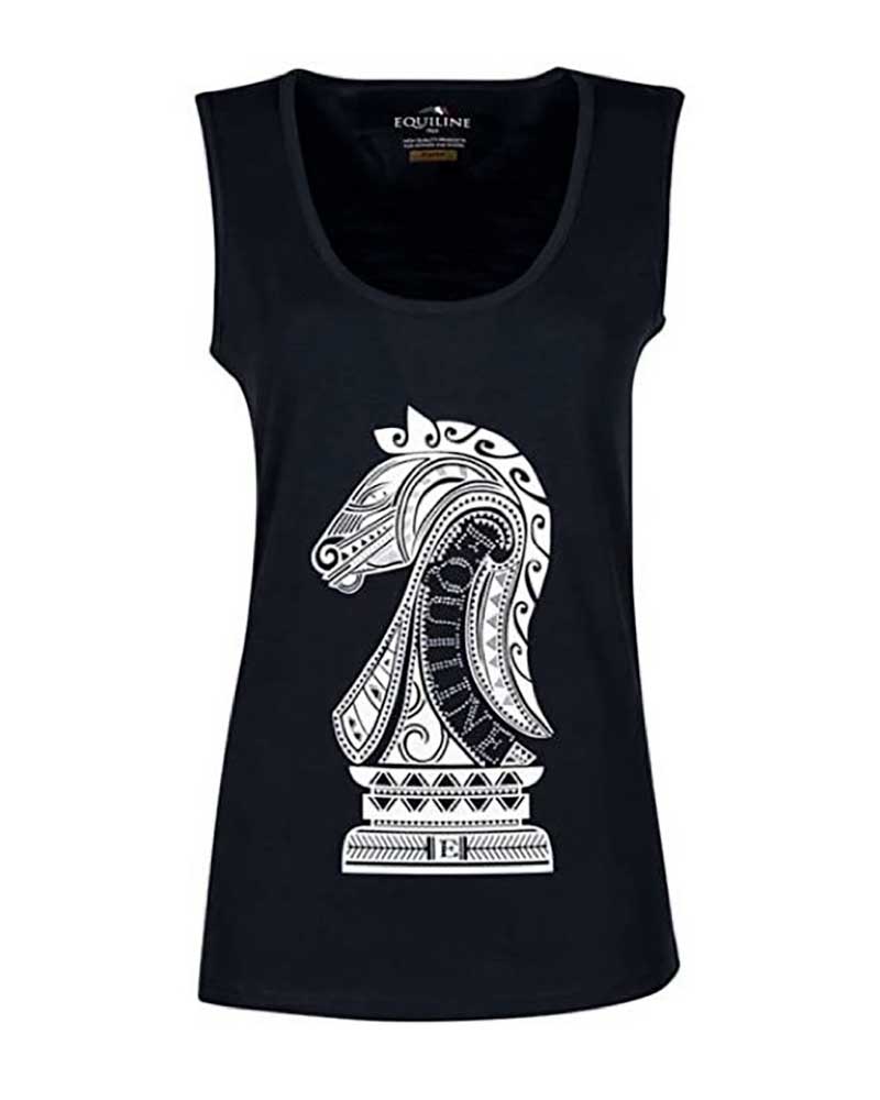 T-shirt sans manches noir avec ilustración et brillants pour femme Pearl - Equiline