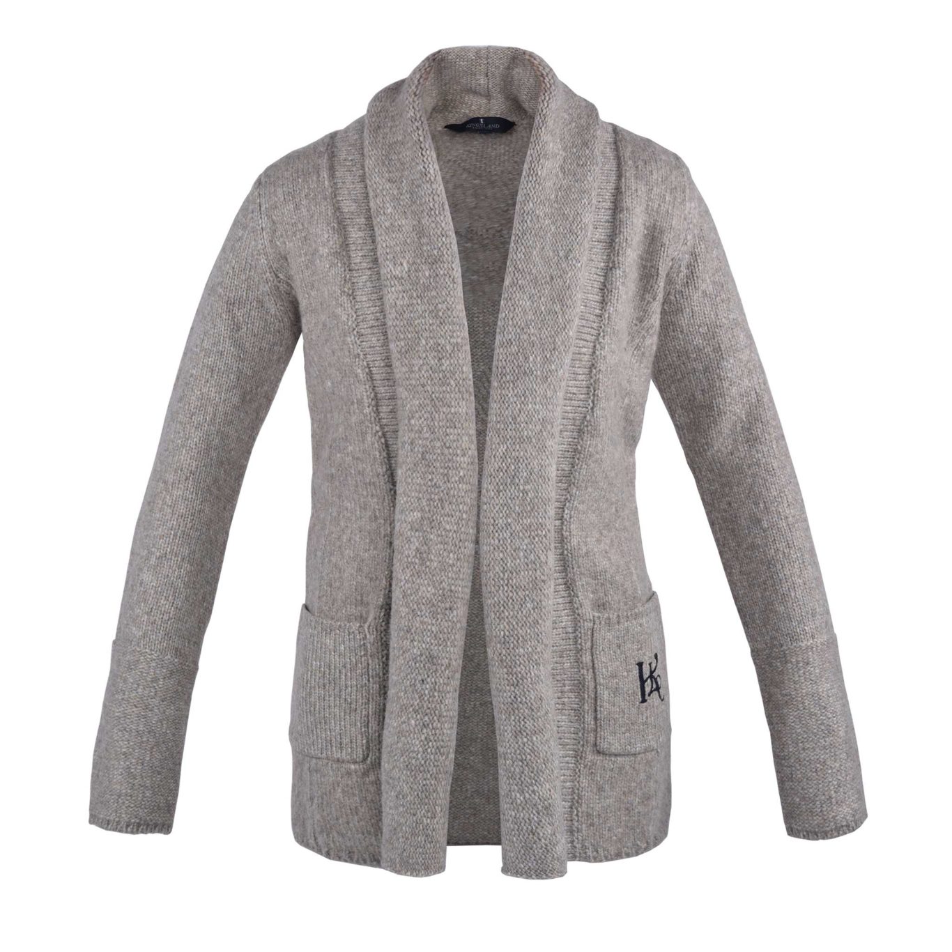 Long thick-knit cardigan in beige and grey for woman – Darlene – Kingsland