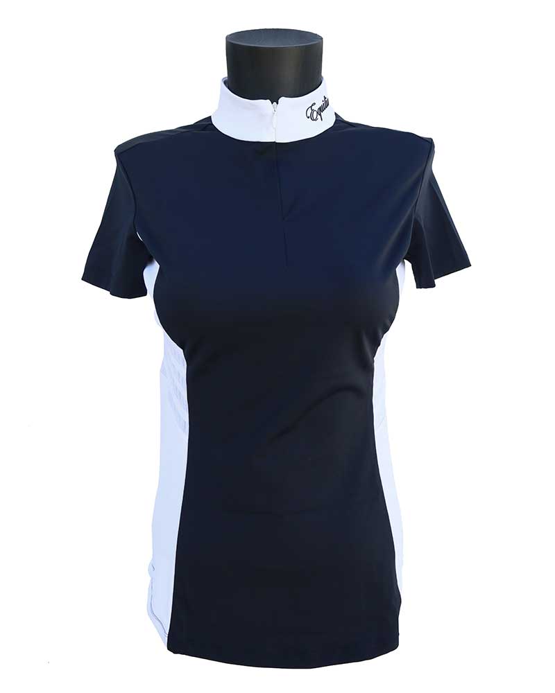 Women’s short-sleeved competition polo shirt navy blue and white – Bate – Equiline