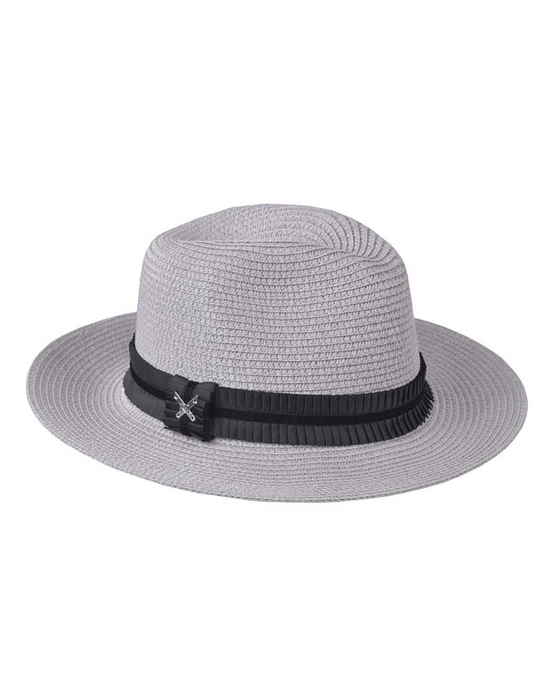 Light grey toquilla straw hat with black pleated ribbon for women – Florian – Kingsland Dressage