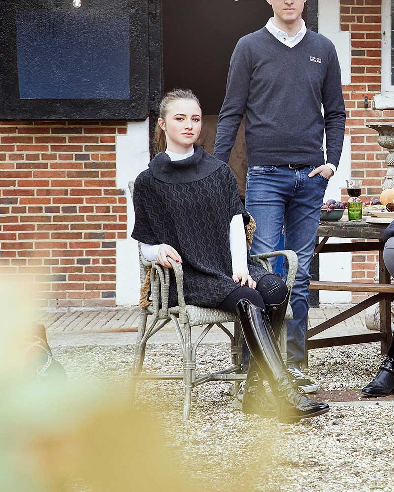 Dark grey and black wool poncho with high collar for women - Blanco - Kingsland Dressage