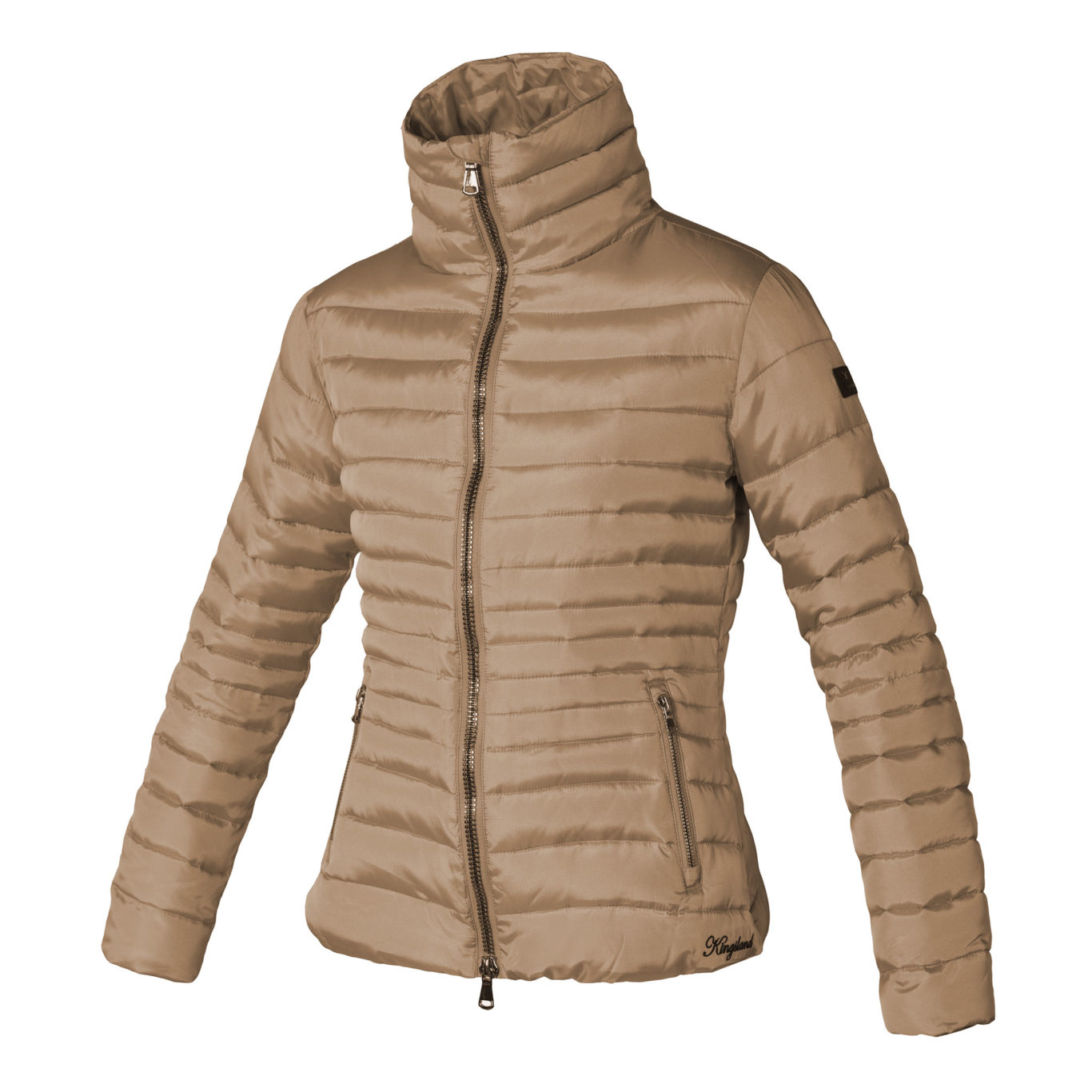 Short padded jacket in shiny cream color with high collar for woman – Focundo model – Kingsland