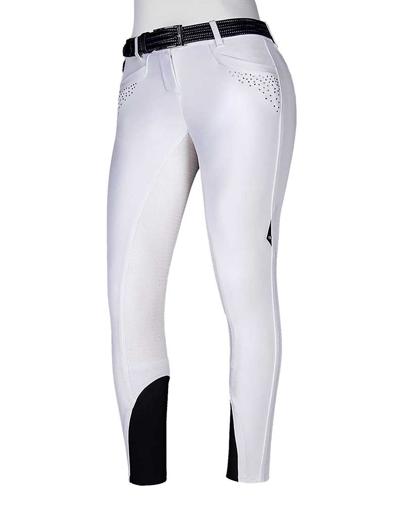 Pantalons blanc à strass sur les poches (grip à fond intégral) pour femme Clea - Equiline
