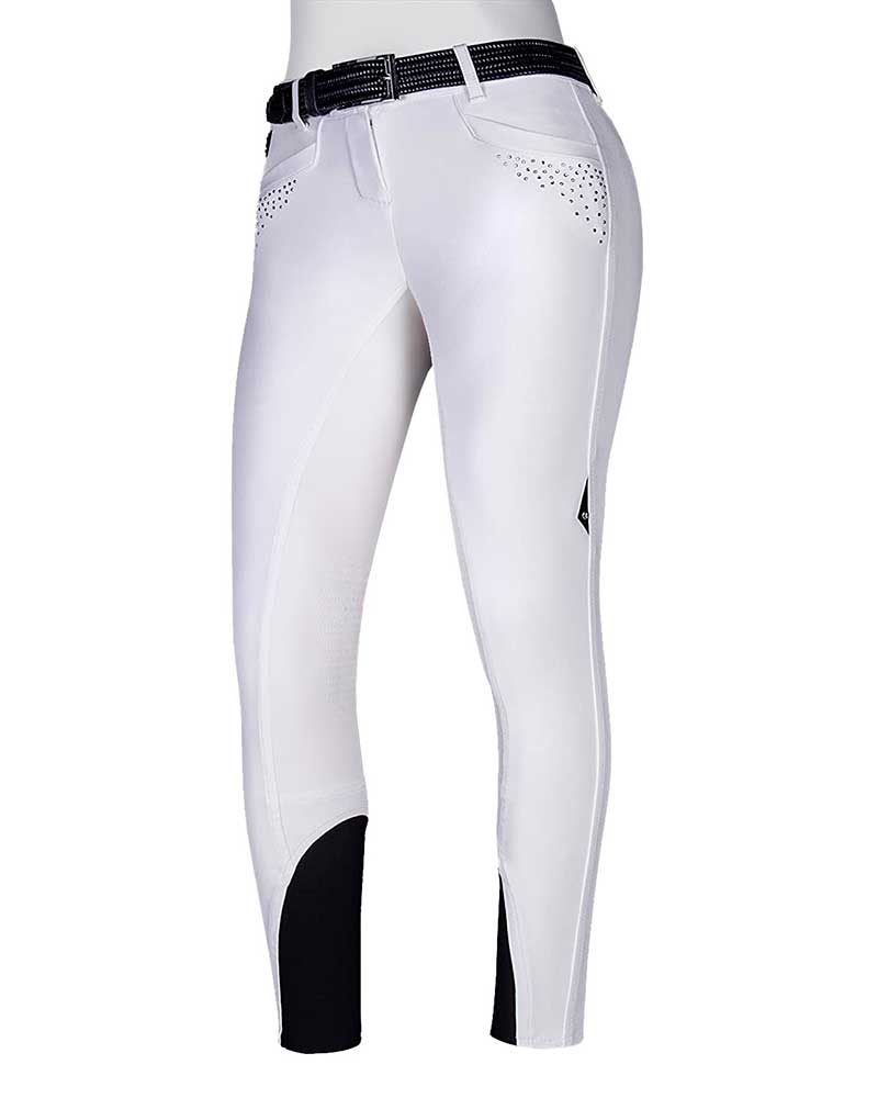 White Riding Breeches with Rhinestones on Pockets (Knee Grip) for Women - Carol - Equiline