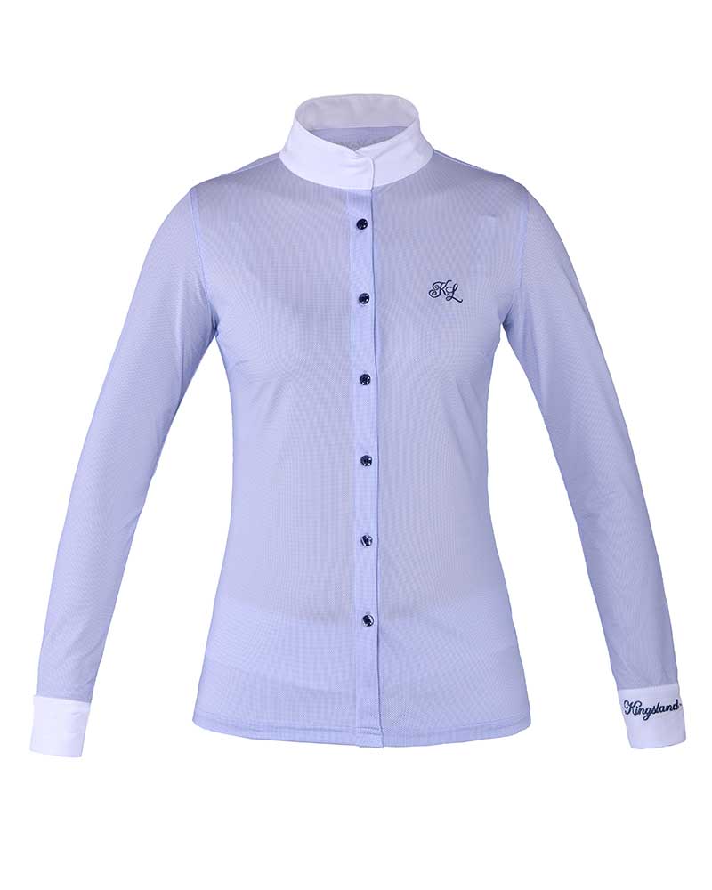 Camisa de concurso de manga larga blanca con topitos azules para mujer - Fortuna - Kingsland