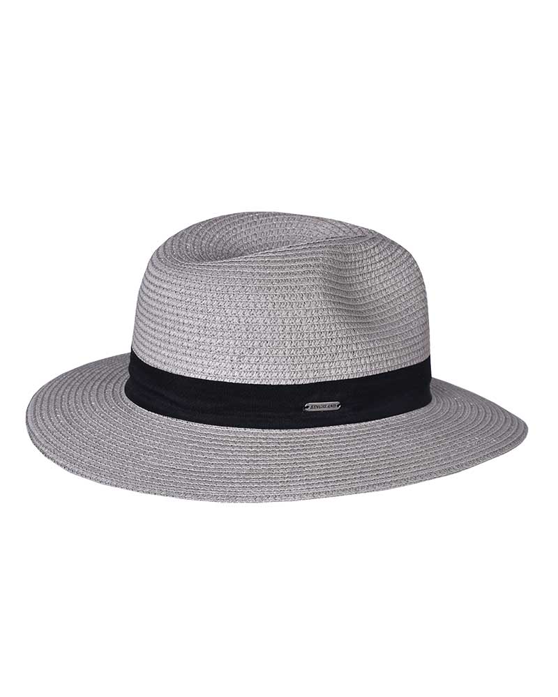 Light grey toquilla straw hat with navy blue ribbon – Mandeleu model by Kingsland