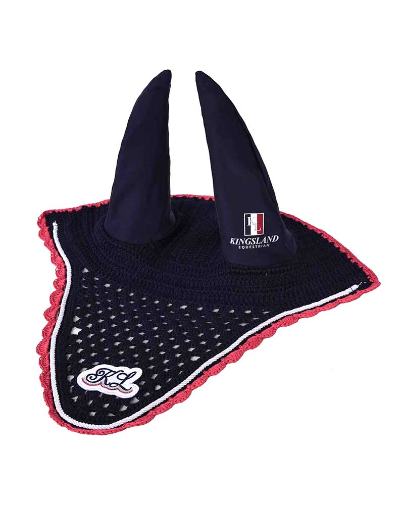 Orejeras de crochet azul marino y rosa con orejas elásticas para caballo - Annot - Kingsland