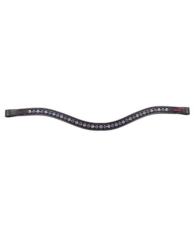 Premiere Lyskamm Black Leather Browband with White and Blue Crystals – Horse Size