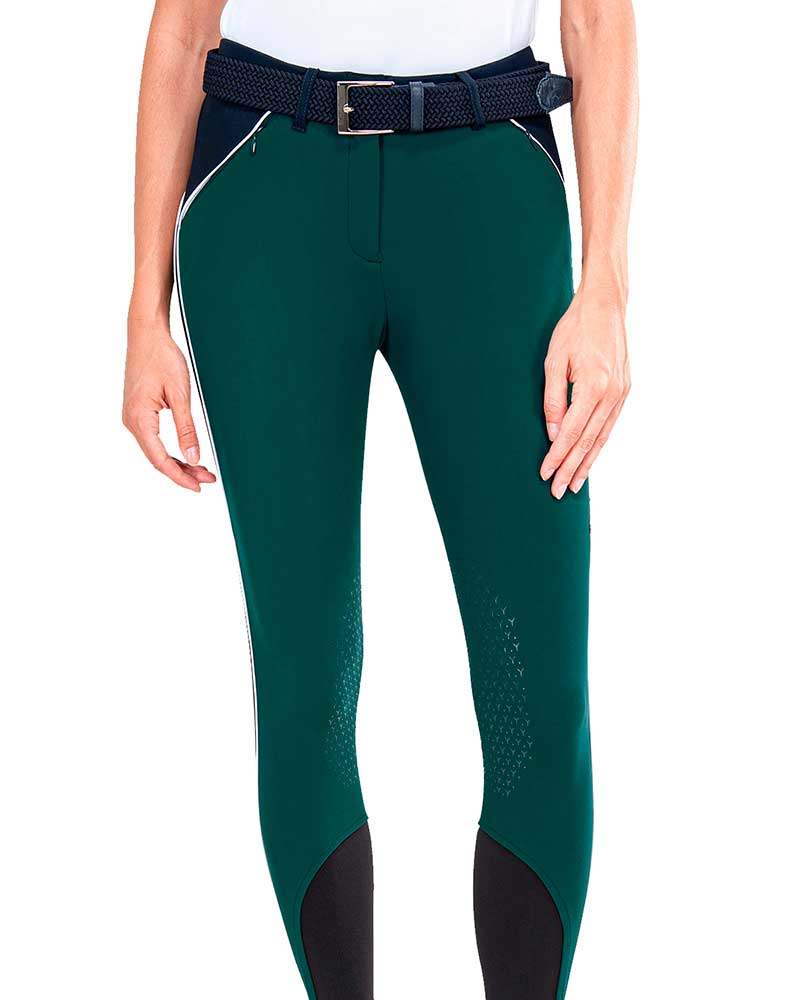 Pantalones verde azulado y azul marino en tejido tipo malla (grip rodilla) para mujer - Carla - Equiline