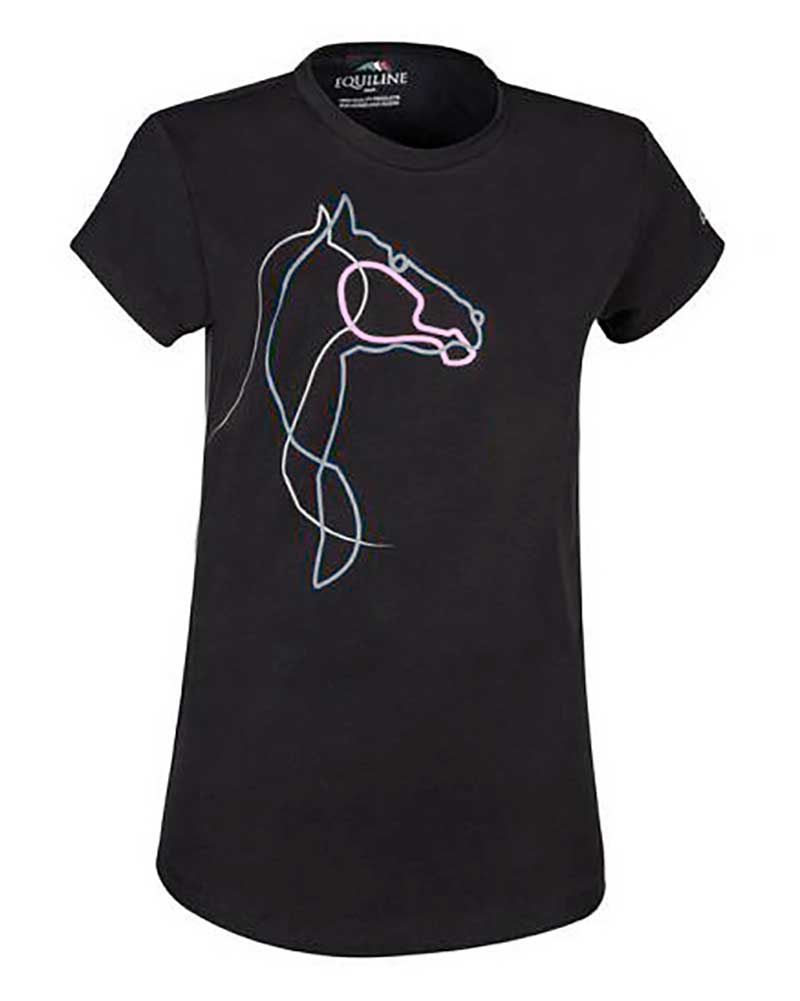 Girls’ short-sleeved black T-shirt with pink and silver glitter – Ziki – Equiline