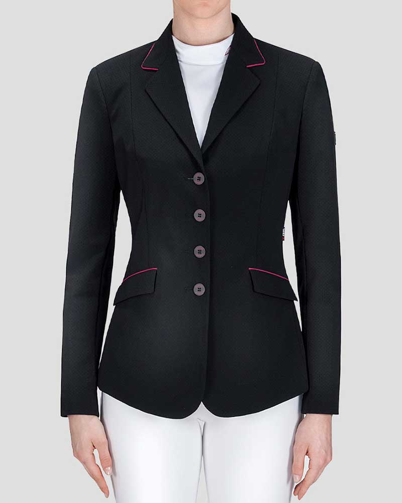 Americana de competición negra perforada y con ribetes en fucsia para mujer - Polly - Equiline