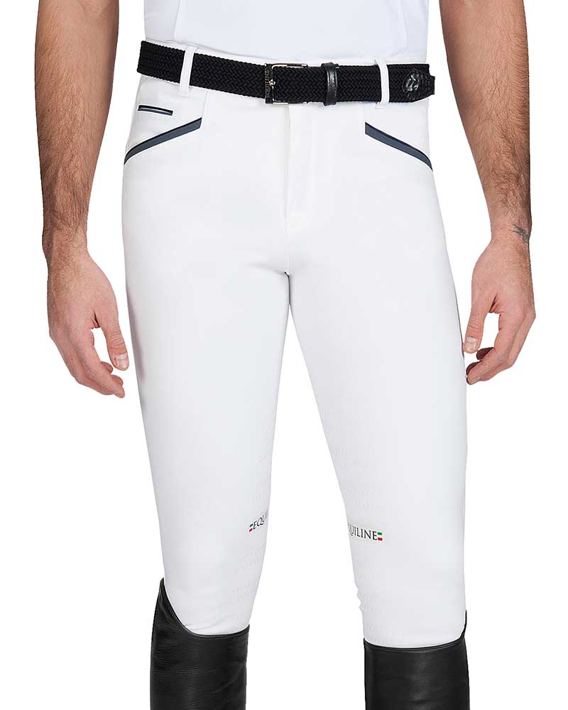 Pantalones de competición blancos con detalles en azul marino y gris (grip rodillas) para hombre - Narmer - Equiline